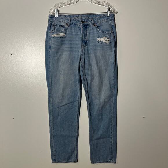 American Eagle Outfitters Tom Girl Button Fly Distressed Blue Jeans Woman Size 6 - Picture 1 of 8